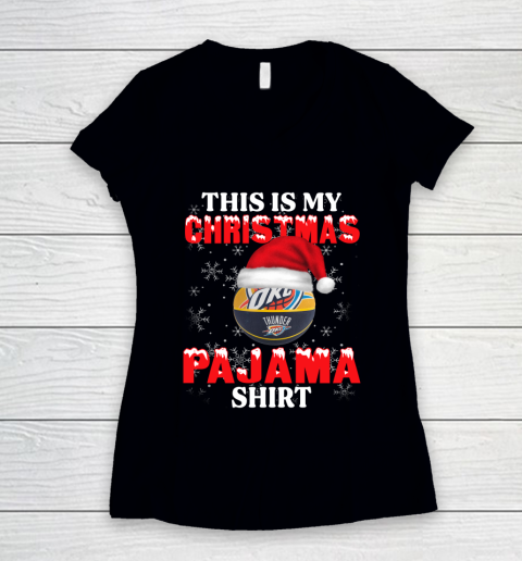 Oklahoma City Thunder This Is My Christmas Pajama Shirt NBA Women's V-Neck T-Shirt