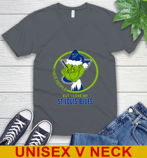St.Louis Blues NHL Christmas Grinch I Hate People But I Love My Favorite Hockey Team V-Neck T-Shirt 5