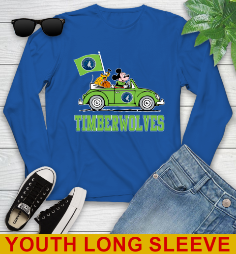 NBA Basketball Minnesota Timberwolves Pluto Mickey Driving Disney Shirt Youth Long Sleeve 10