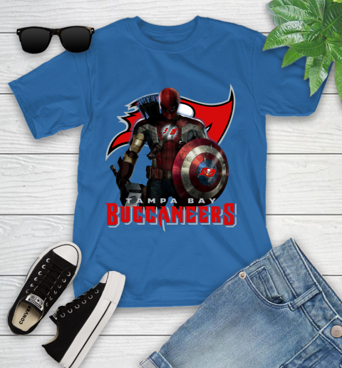 NFL Captain America Thor Spider Man Hawkeye Avengers Endgame Football Tampa Bay Buccaneers Youth T-Shirt 9
