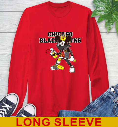 Chicago Blackhawks NHL Hockey Mickey Peace Sign Sports Long Sleeve T-Shirt 10