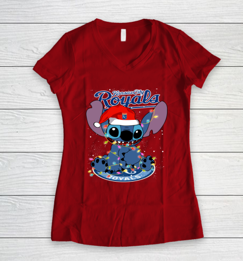 Kansas City Royals MLB noel stitch Baseball Christmas Women's V-Neck T-Shirt 6