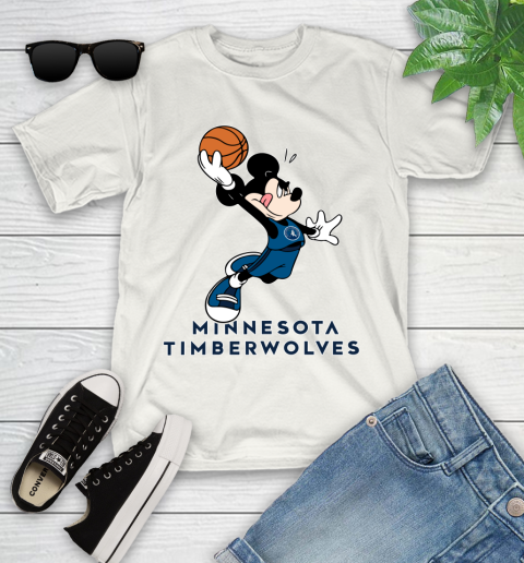 NBA Basketball Minnesota Timberwolves Cheerful Mickey Mouse Shirt Youth T-Shirt 2