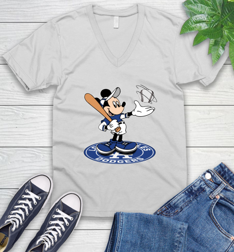 MLB Baseball Los Angeles Dodgers Cheerful Mickey Disney Shirt V-Neck T-Shirt 2