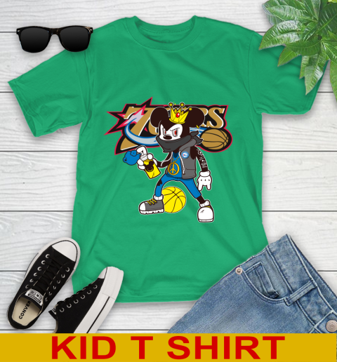 Philadelphia 76ers NBA Basketball Mickey Peace Sign Sports Youth T-Shirt 6
