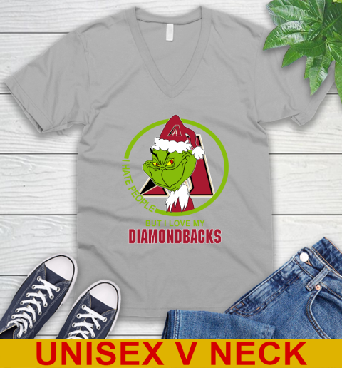 Arizona Diamondbacks MLB Christmas Grinch I Hate People But I Love My Favorite Baseball Team V-Neck T-Shirt 4