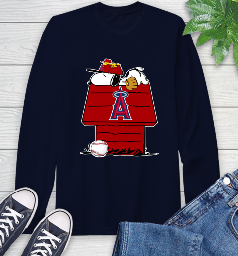 MLB Los Angeles Angels Snoopy Woodstock The Peanuts Movie Baseball T Shirt Long Sleeve T-Shirt 4