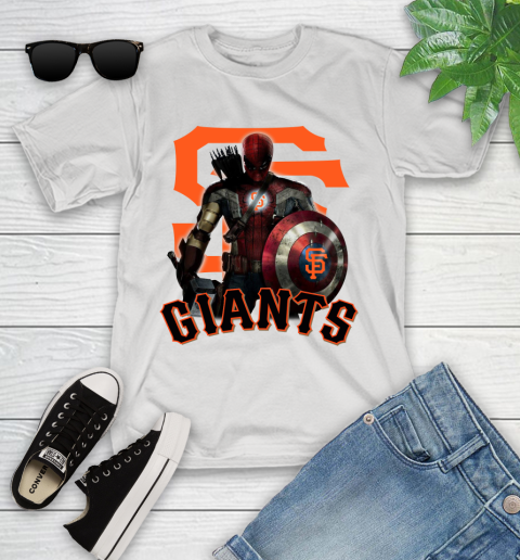 MLB Captain America Thor Spider Man Hawkeye Avengers Endgame Baseball San Francisco Giants Youth T-Shirt