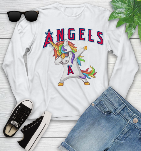 Los Angeles Angels MLB Baseball Funny Unicorn Dabbing Sports Youth Long Sleeve