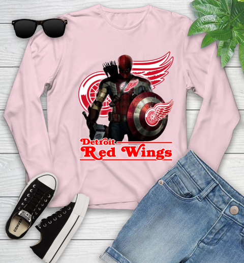 NHL Captain America Thor Spider Man Hawkeye Avengers Endgame Hockey Detroit Red Wings Youth Long Sleeve 10