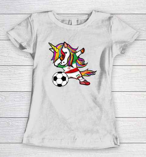 Funny Dabbing Unicorn Iran Football Iranian Flag Soccer Women's T-Shirt