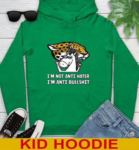 Jacksonville Jaguars NFL Football Unicorn I'm Not Anti Hater I'm Anti Bullshit Youth Hoodie 8