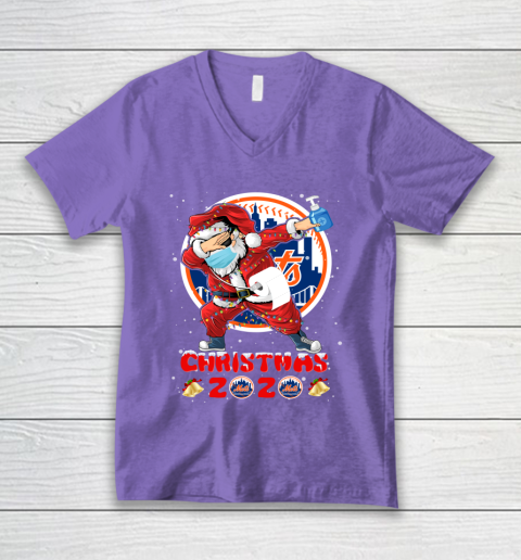 New York Mets Funny Santa Claus Dabbing Christmas 2020 MLB V-Neck T-Shirt 8
