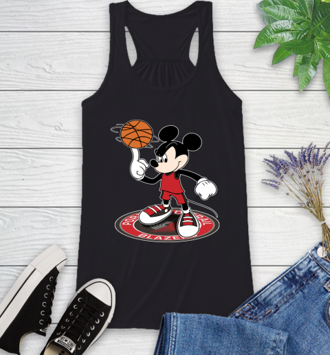 NBA Basketball Portland Trail Blazers Cheerful Mickey Disney Shirt Racerback Tank