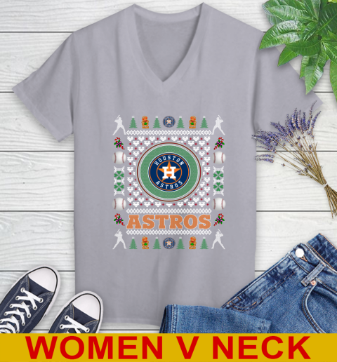Houston Astros Merry Christmas MLB Baseball Loyal Fan Women's V-Neck T-Shirt 4