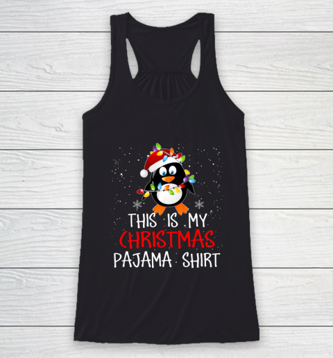 This Is My Christmas Pajama Shirt Penguins Santa Gift Racerback Tank