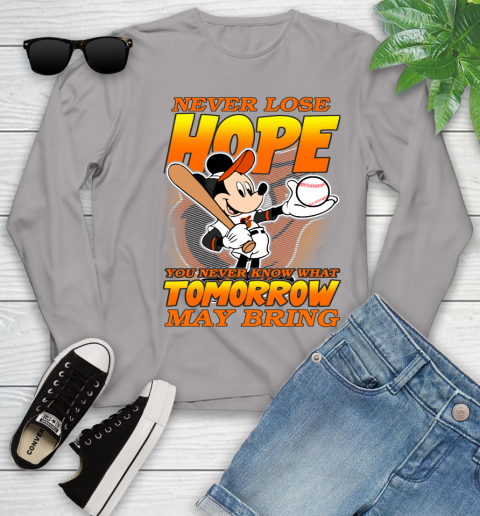 Baltimore Orioles MLB Baseball Mickey Disney Never Lose Hope Youth Long Sleeve 5