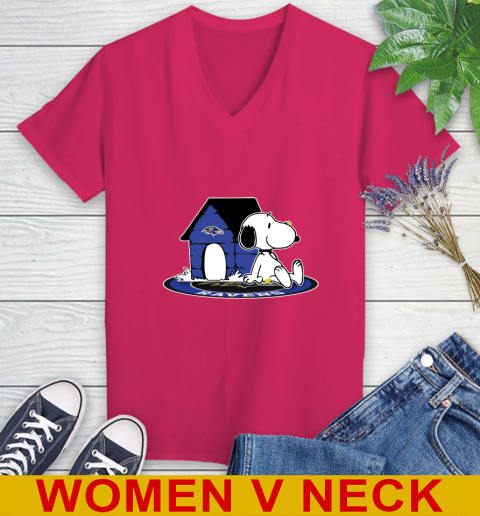 NFL Football Baltimore Ravens Snoopy The Peanuts Movie Shirt Women's V-Neck T-Shirt 10