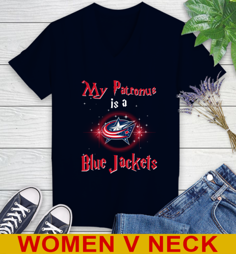 NHL Hockey Harry Potter My Patronus Is A Columbus Blue Jackets Women's V-Neck T-Shirt 2