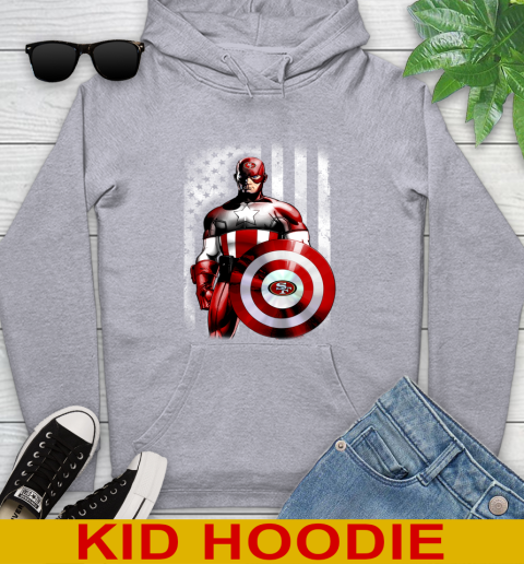San Francisco 49ers NFL Football Captain America Marvel Avengers American Flag Shirt Youth Hoodie 6