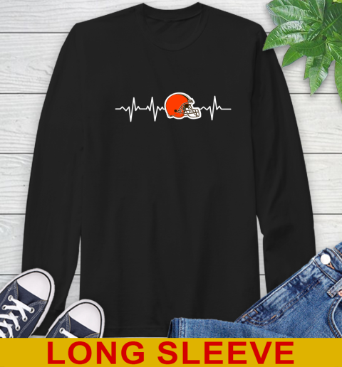 Cleveland Browns NFL Football Heart Beat Shirt Long Sleeve T-Shirt