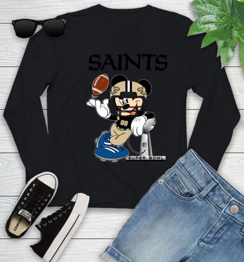 NFL New Orleans Saints Mickey Mouse Disney Super Bowl Football T Shirt Youth Long Sleeve 2