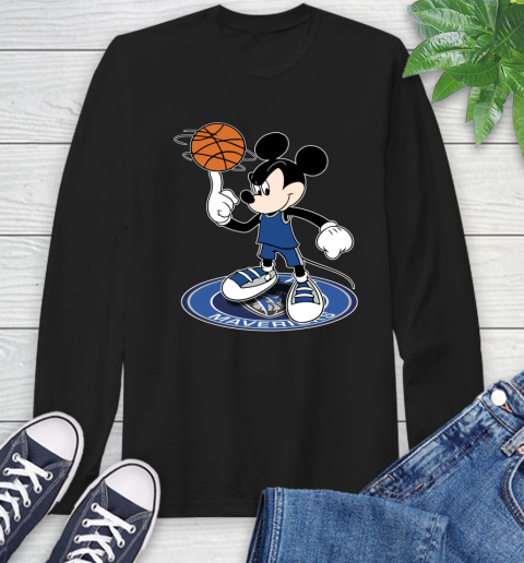 NBA Basketball Dallas Mavericks Cheerful Mickey Disney Shirt Long Sleeve T-Shirt