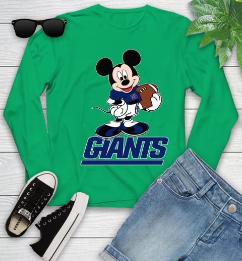 NFL Football New York Giants Cheerful Mickey Mouse Shirt Youth Long Sleeve 6