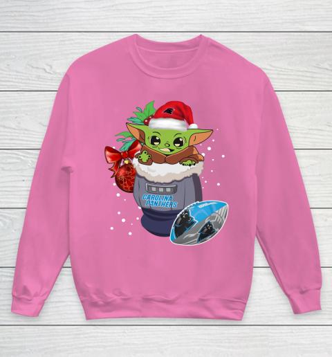 Carolina Panthers Christmas Baby Yoda Star Wars Funny Happy NFL Youth Sweatshirt 7