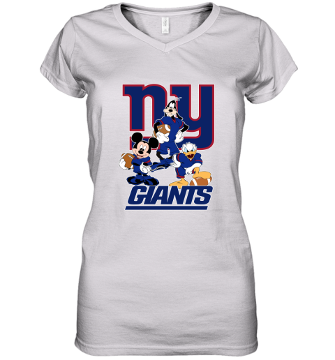 Mickey Donald Goofy The Three New York Giants Football Women's V-Neck T-Shirt