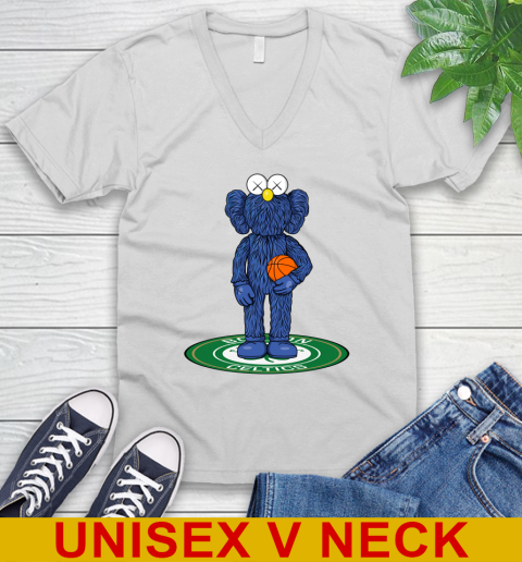 NBA Basketball Boston Celtics Kaws Bff Blue Figure Shirt V-Neck T-Shirt