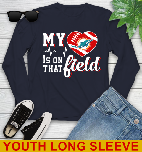 NFL My Heart Is On That Field Football Sports Miami Dolphins Youth Long Sleeve 2