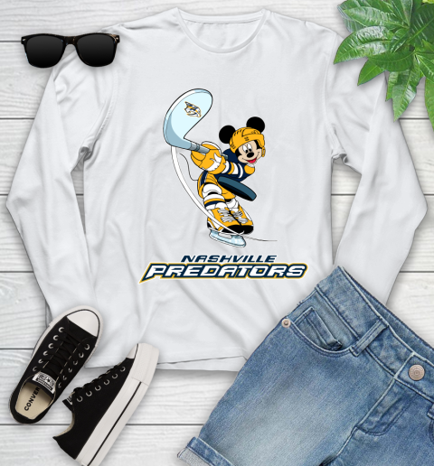 NHL Hockey Nashville Predators Cheerful Mickey Mouse Shirt Youth Long Sleeve 2