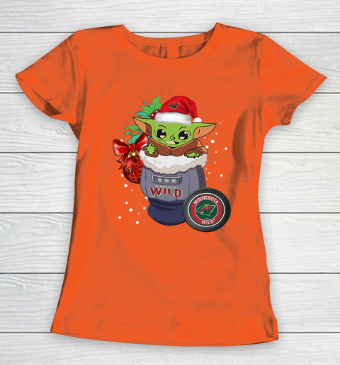 Minnesota Wild Christmas Baby Yoda Star Wars Funny Happy NHL Women's T-Shirt 5