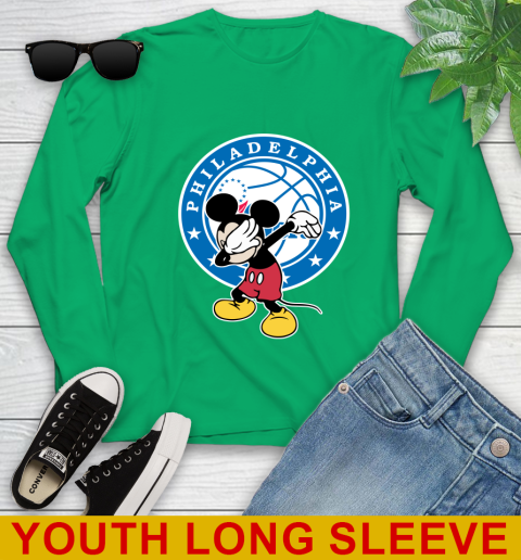 Philadelphia 76ers NBA Basketball Dabbing Mickey Disney Sports Youth Long Sleeve 7