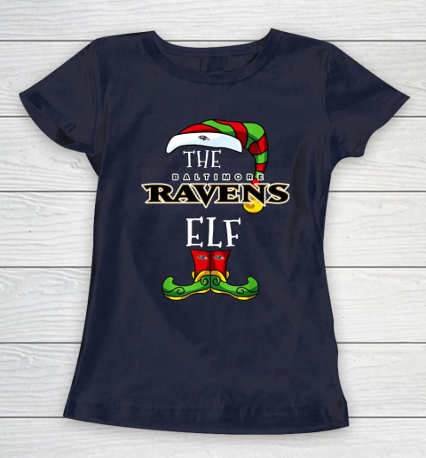 Baltimore Ravens Christmas ELF Funny NFL Women's T-Shirt 2