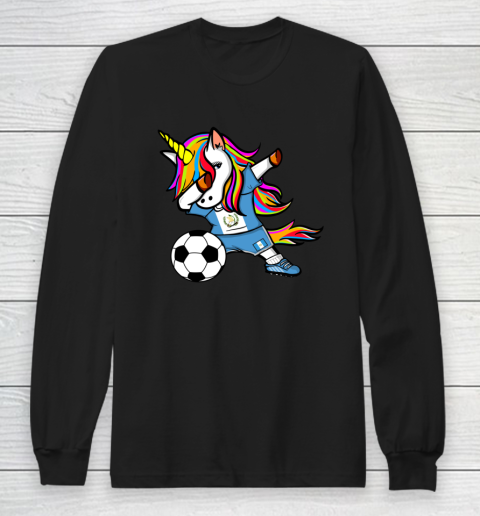 Dabbing Unicorn Guatemala Football Guatemalan Flag Soccer Long Sleeve T-Shirt