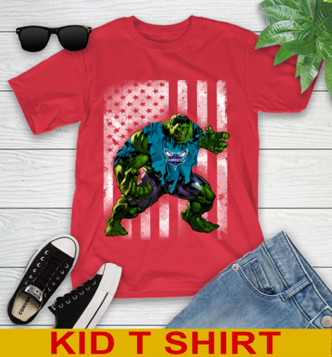 Charlotte Hornets Hulk Marvel Avengers NBA Basketball American Flag Youth T-Shirt 11