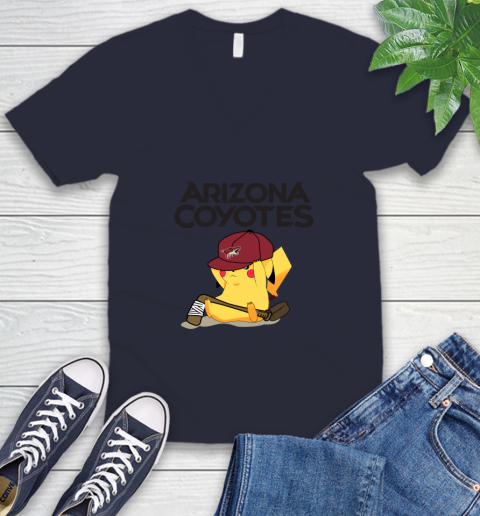 NHL Pikachu Hockey Sports Arizona Coyotes V-Neck T-Shirt 3