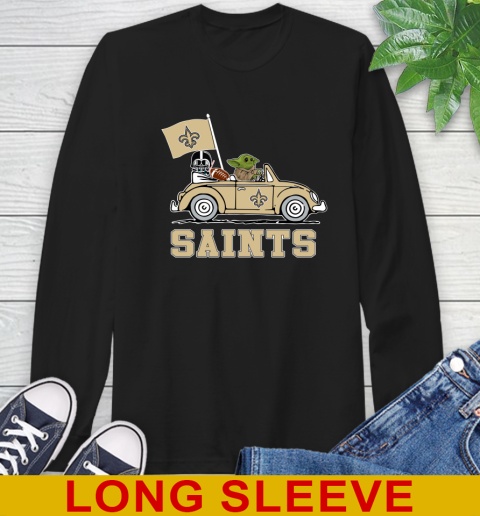 NFL Football New Orleans Saints Darth Vader Baby Yoda Driving Star Wars Shirt Long Sleeve T-Shirt 2