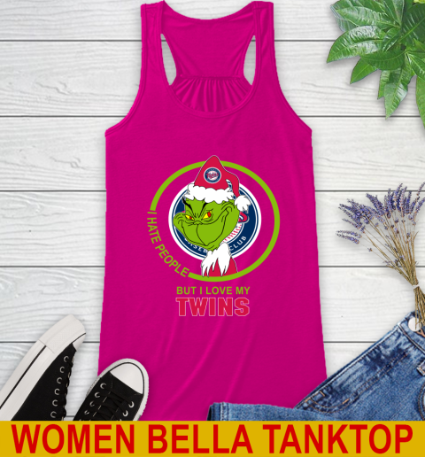 Minnesota Twins MLB Christmas Grinch I Hate People But I Love My Favorite Baseball Team Racerback Tank 8