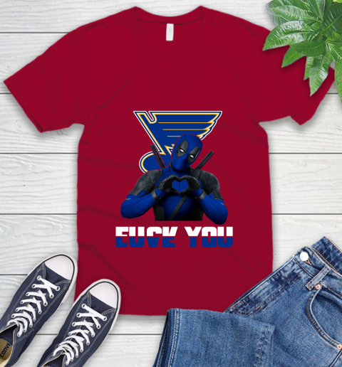 NHL St.Louis Blues Deadpool Love You Fuck You Hockey Sports V-Neck T-Shirt 7
