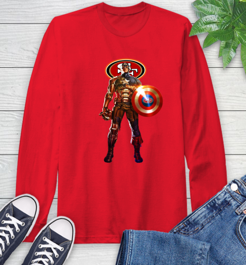 NFL Captain America Marvel Avengers Endgame Football Sports San Francisco 49ers Long Sleeve T-Shirt 10