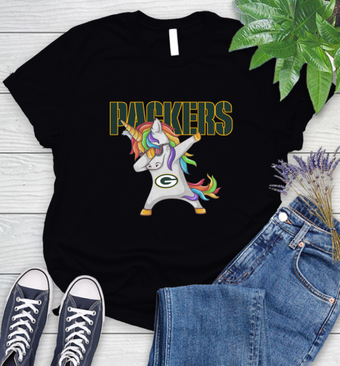Green Bay Packers NFL Football Funny Unicorn Dabbing Sports Women's T-Shirt 2