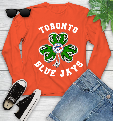 MLB Toronto Blue Jays Three Leaf Clover St Patrick's Day Baseball Sports Youth Long Sleeve 3