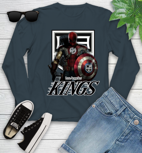 NHL Captain America Thor Spider Man Hawkeye Avengers Endgame Hockey Los Angeles Kings Youth Long Sleeve 8