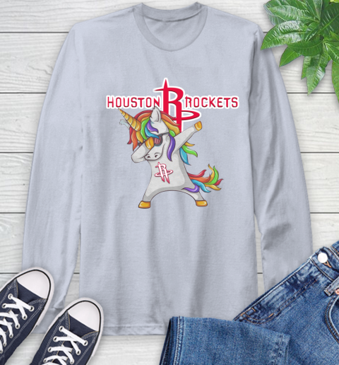 Houston Rockets NBA Basketball Funny Unicorn Dabbing Sports Long Sleeve T-Shirt 6