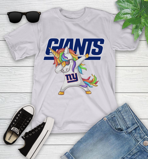 New York Giants NFL Football Funny Unicorn Dabbing Sports Youth T-Shirt 4