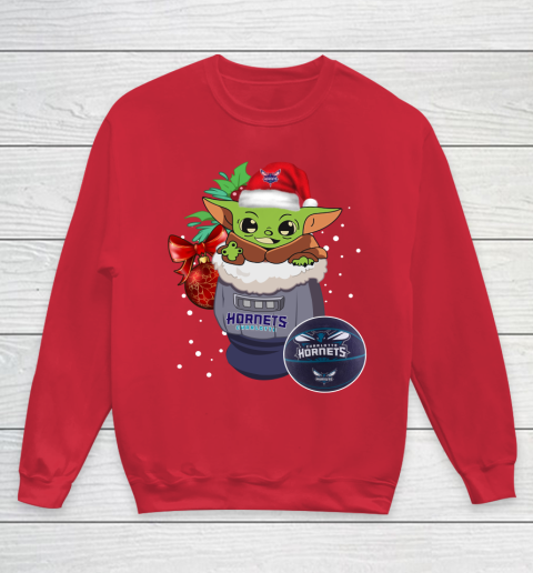 Charlotte Hornets Christmas Baby Yoda Star Wars Funny Happy NBA Youth Sweatshirt 9