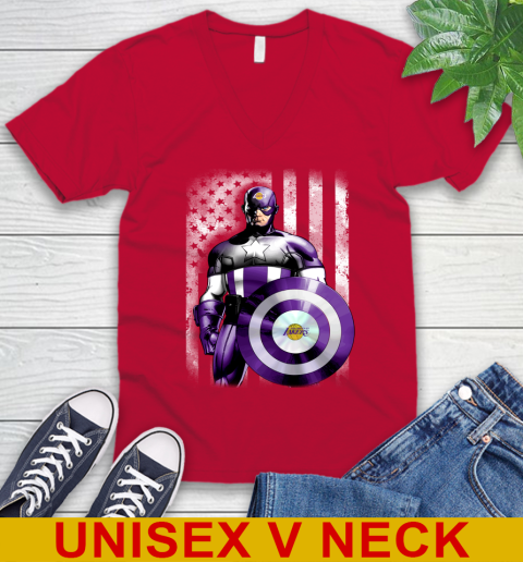 Los Angeles Lakers NBA Basketball Captain America Marvel Avengers American Flag Shirt V-Neck T-Shirt 6